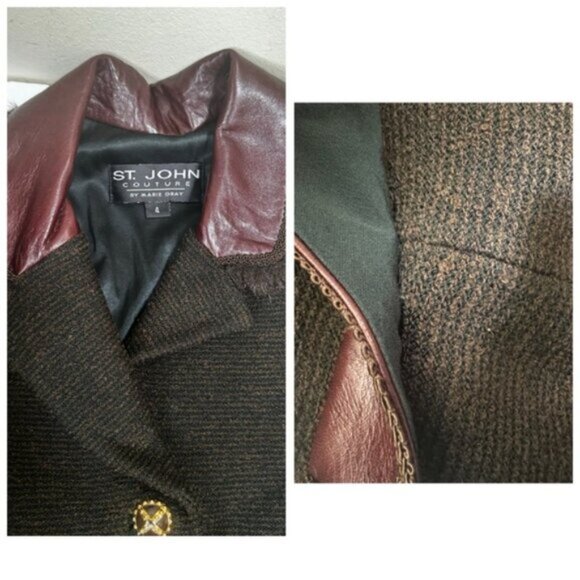 St.John Couture Vintage Knit Leather Fur Jacket Blazer  Wool Silk Classic Luxury - Picture 11 of 16